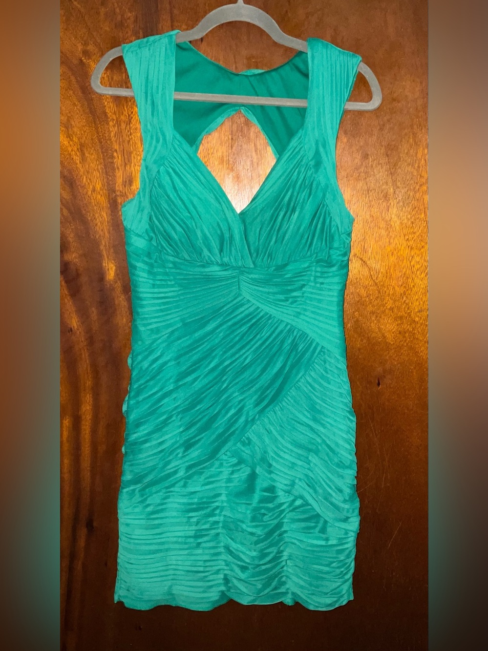 Ruched Teal Sleeveless Cocktail Dress
